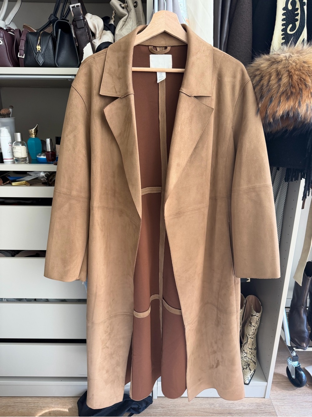 H&M Suede Trench Coat in Tan
